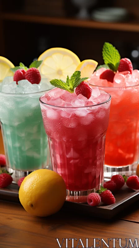 Lively and Colorful Fruit Drinks with Fresh Mint on a Rustic Tray AI Image