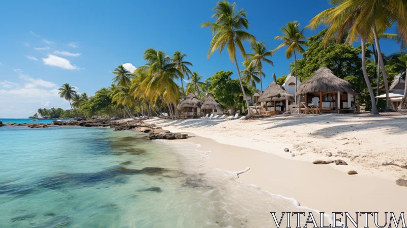 Tranquil Beach Scene with Mesoamerican Influences and Exotic Ambience AI Image