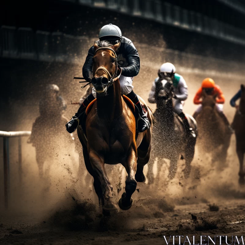 High-Speed Horse Race in Chiaroscuro Style 8K Image AI Image