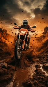 Dirt Bike Action Scene in Orange and Bronze Hues AI Image