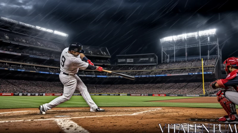 Intense Baseball Player in Gloomy Metropolis AI Image