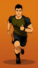 Intense Orange Background with Black Silhouette of Running Man AI Image