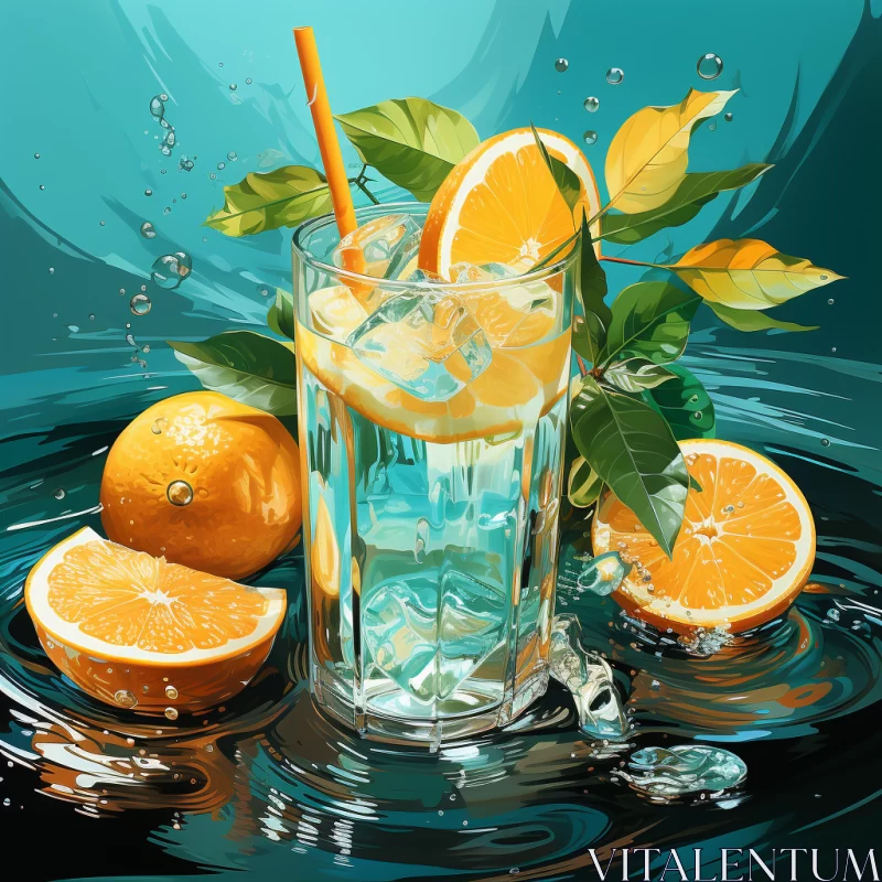Realistic Illustration of Glass with Orange Slices AI Image