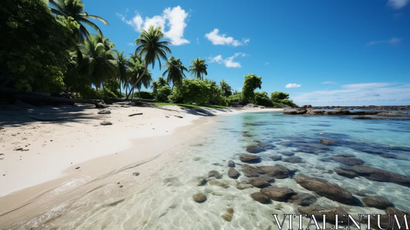 Tropical Island Render with Lush Vegetation and Azure Waters in Unreal Engine AI Image
