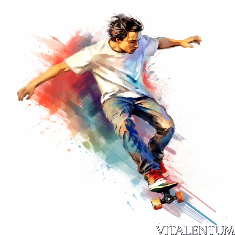 Vibrant Skateboarder Painting in Mid-Air with Primary Colors AI Image
