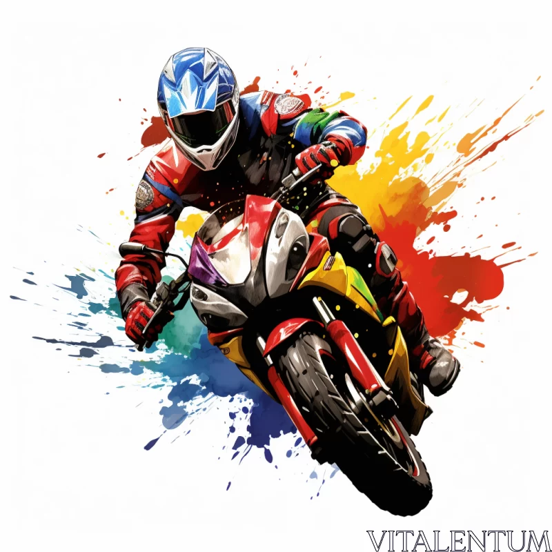 AI ART Vivid Color-Blocked Graffiti Artwork of Man on Motorcycle