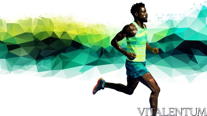 Athlete in Motion Against Geometric Backdrop: A Fusion of Cultures AI Image