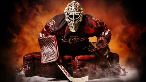 Dramatic Hockey Goaltender Image with Fiery Symbolism AI Image