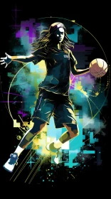 Dynamic Graffiti-Style Basketball Artwork in Vibrant Colors AI Image