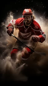 Dynamic Hockey Player Image with Angelcore Aesthetic & Rainstorm Backdrop AI Image