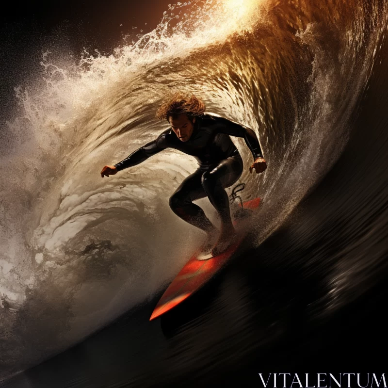 AI ART Adrenaline-Filled Surfer Riding Majestic Wave, Captured in High Detail and Immersive Photorealistic 
