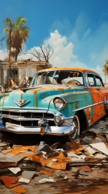 Antique Car in Grand Ruins - A Study in American Realism - AI Art images AI Image