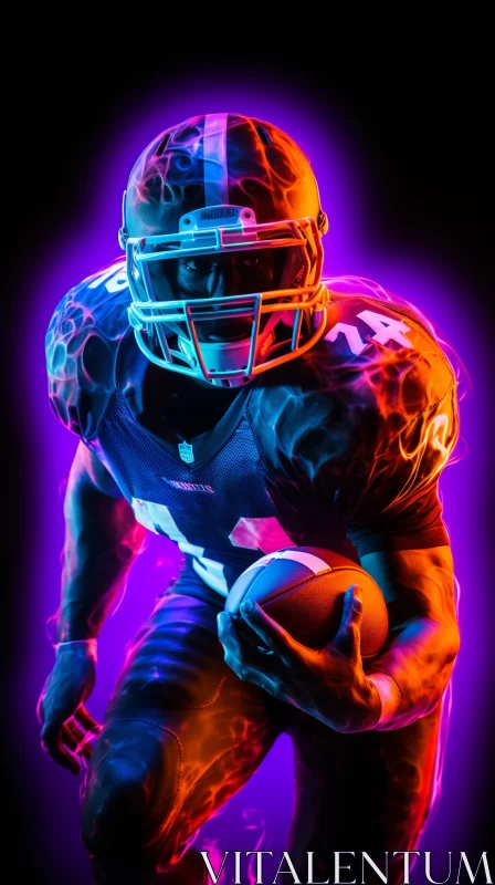 AI ART Neon Football Player with Pink Ball in Colorful Background