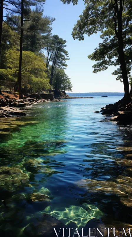 Serene Lake Scenery with Amber & Emerald Trees AI Image