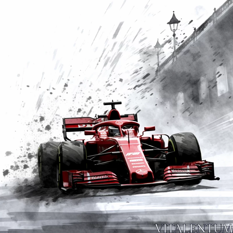 Thrilling F1 Race Car Illustration in Vintage Aesthetic  - AI Generated Images AI Image