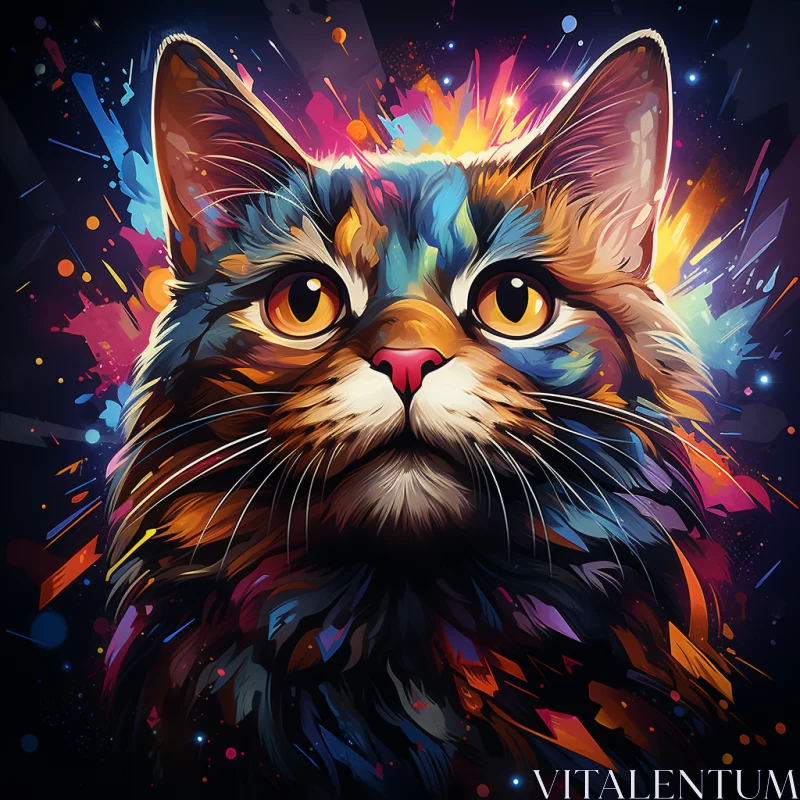 Multicolor Splatter Backdrop with Detailed Cat Image AI Image