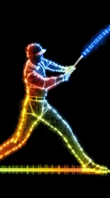 Neon Cartoon-Style Baseball Player Image with Pre-Swing Pose AI Image