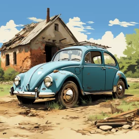 Rustic VW Bug - Romanticized Country Life in Insect Art - AI Art images AI Image