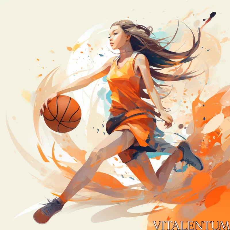 AI ART Vibrant Female Basketball Player in Action - Blend of Realism and Fantasy