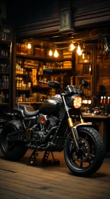 Vintage Motorcycle in Rustic Garage with Golden Lighting AI Image