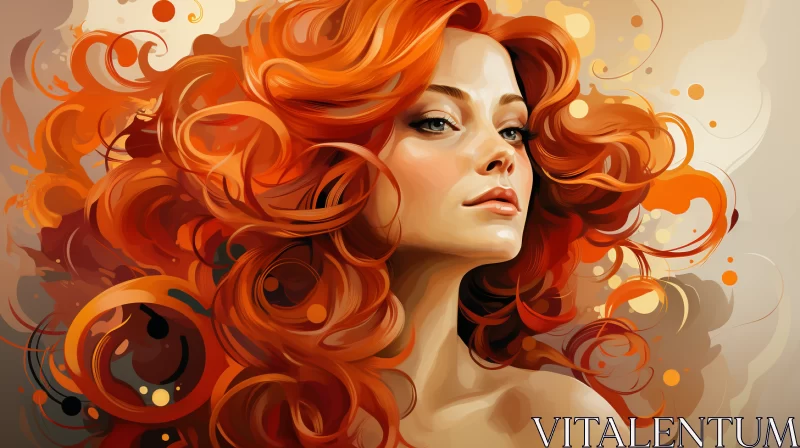 Art Nouveau Speedpainting: Blonde Woman with Fiery Red Curls AI Image