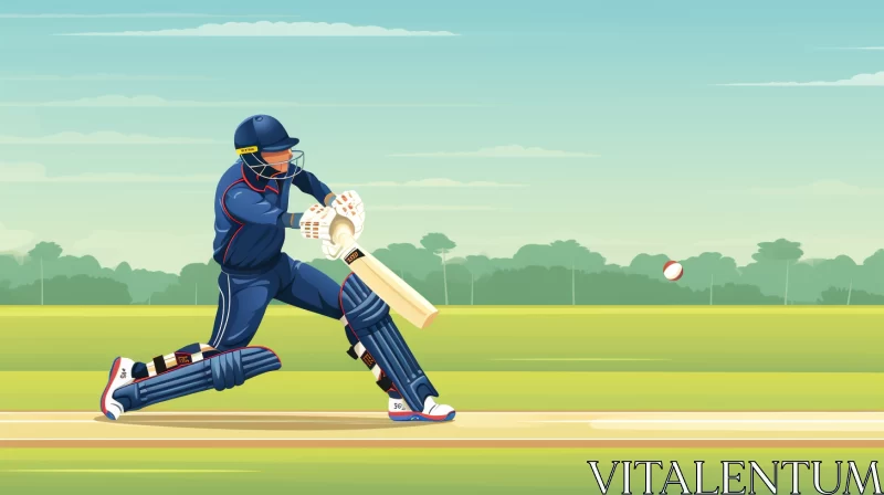 Dynamic Cricket Player Illustration in Vibrant Colors AI Image