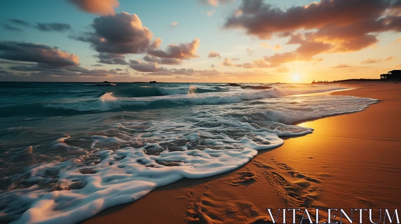 Tranquil Sunrise on Australian Beach with Emerald Ocean Waves AI Image