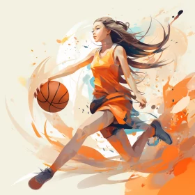 Vibrant Female Basketball Player in Action - Blend of Realism and Fantasy AI Image