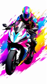 Anime-Styled Man Riding Dynamic Zebra-Patterned Motorcycle in 8K Poster Art AI Image