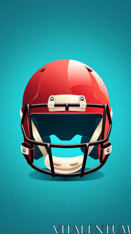AI ART Crimson American Football Helmet on Turquoise Background