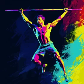 Dynamic Gymnastics Action Image with Vibrant Background AI Image