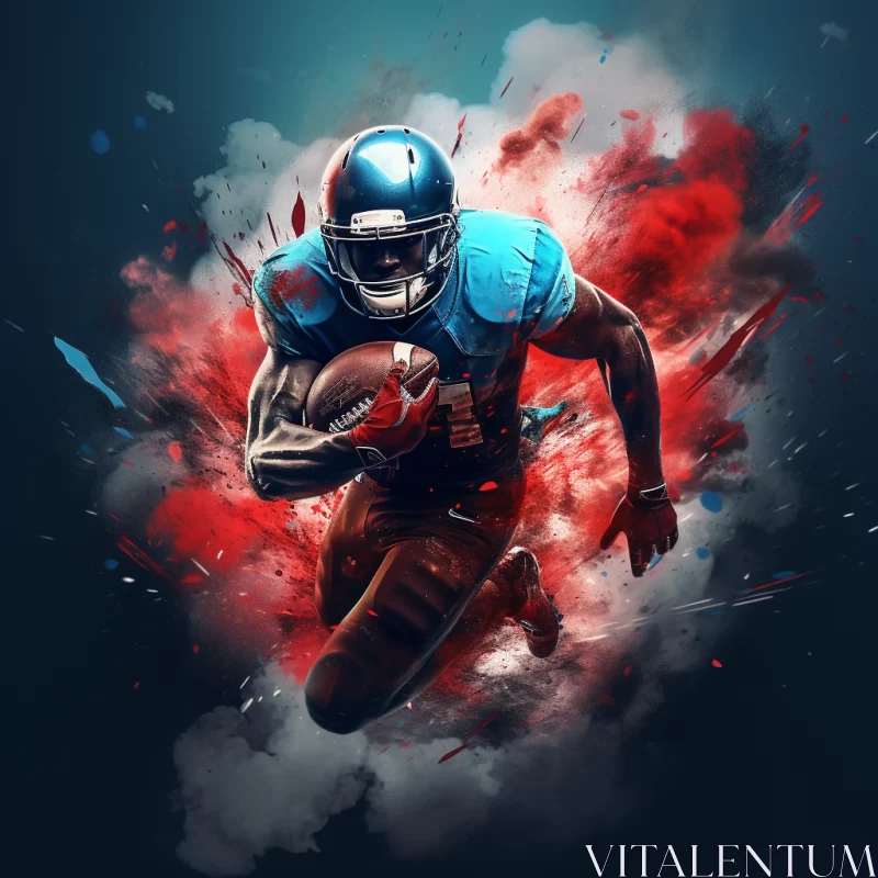 Football Player Sprint in Surrealistic Seapunk Tone with Abstract Color Splashes AI Image
