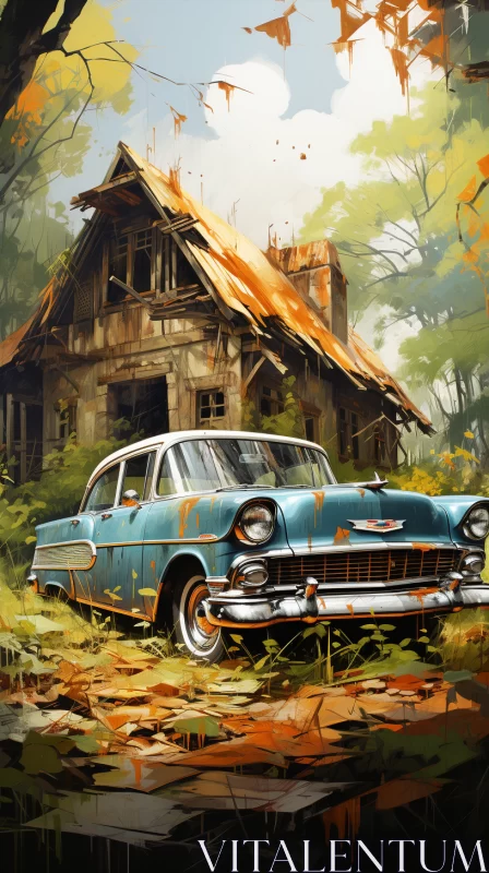 Rustic Charm: Illustration of Old Car and House - AI Art images AI Image