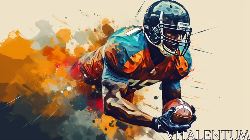 Skilled Football Player Art Illustration in Dark Aquamarine and Orange Hues AI Image