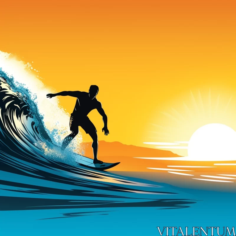 AI ART Vibrant Surfing at Sunset Image - High Resolution, Dynamic Energy, Vibrant Colors, Detailed Ilustrat