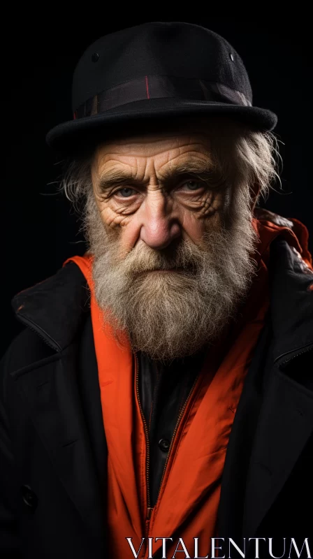 Epic Portrait of an Elderly Man in Orange Jacket AI Image