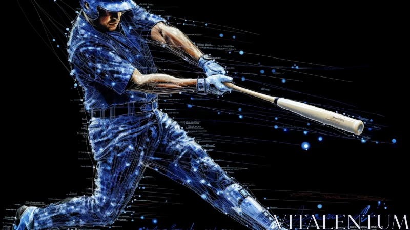AI ART Neo-Geo Marine Style Baseball Player Art in Blue and Black