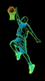 Neon Realism Basketball Dunk Art in Les Nabis Style AI Image