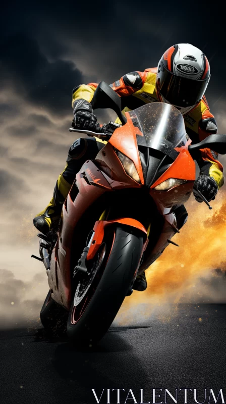 Ultra HD Motorcycle Rider Image Amid Fiery Explosion AI Image