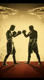 Vintage Boxing Match Silhouettes with Grungy Backdrop AI Image