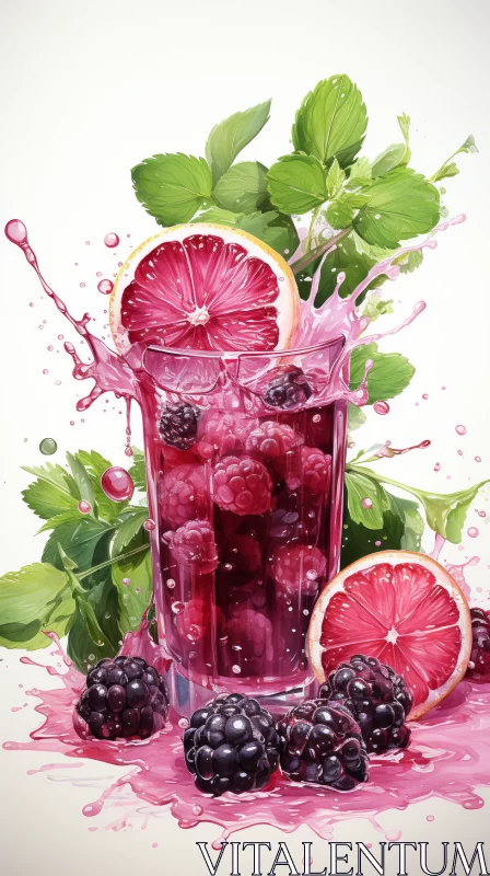 Exquisite Realism Cocktail Art - Blackberries, Kiwi and Mint AI Image