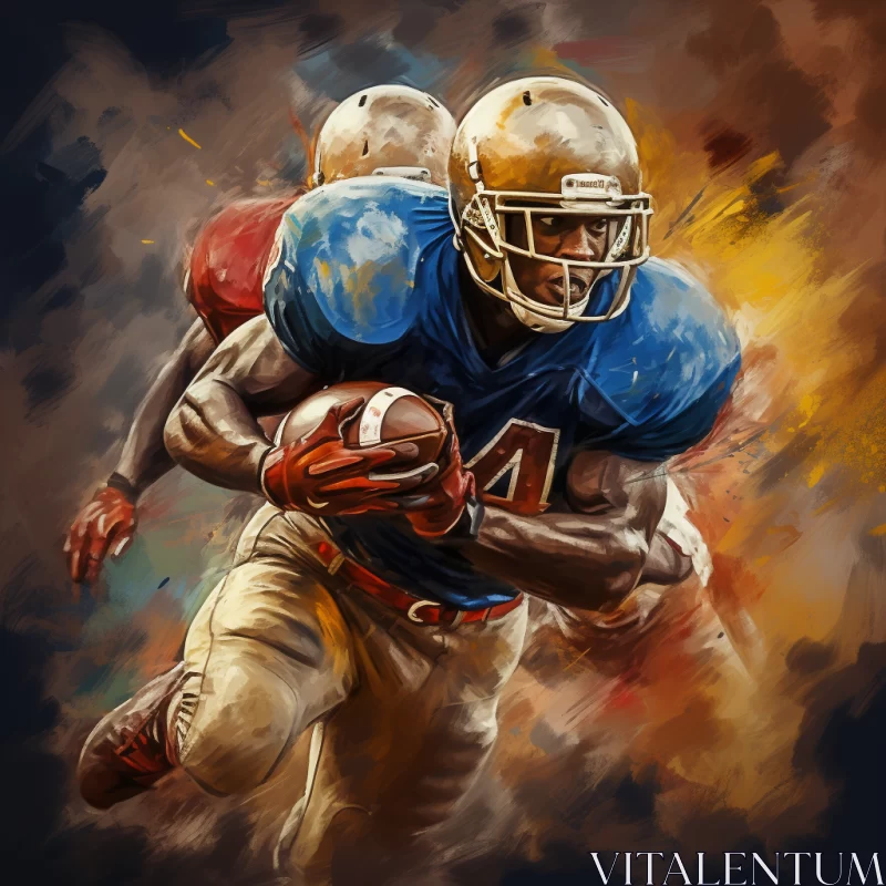 Football Chase Kinetic Painting in Dark Cyan and Gold AI Image