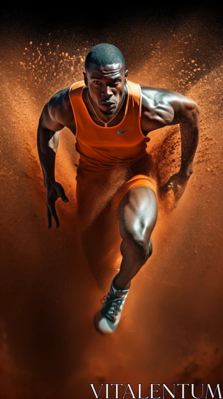Man in Orange Shirt Running on Sandy Terrain AI Image