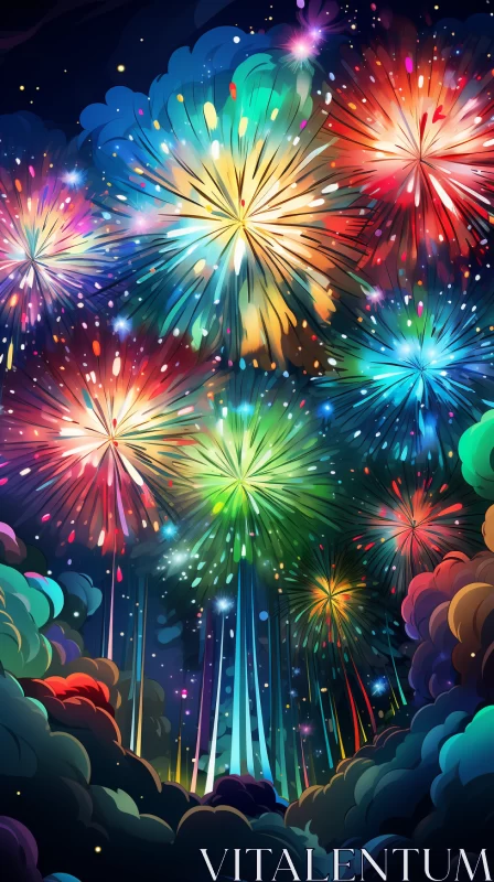 Colorful Fireworks Display - Abstract Comic Style Artwork AI Image