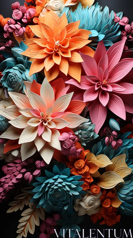 Colorful Paper Flowers on Black – An Abstract Colorist Masterpiece AI Image