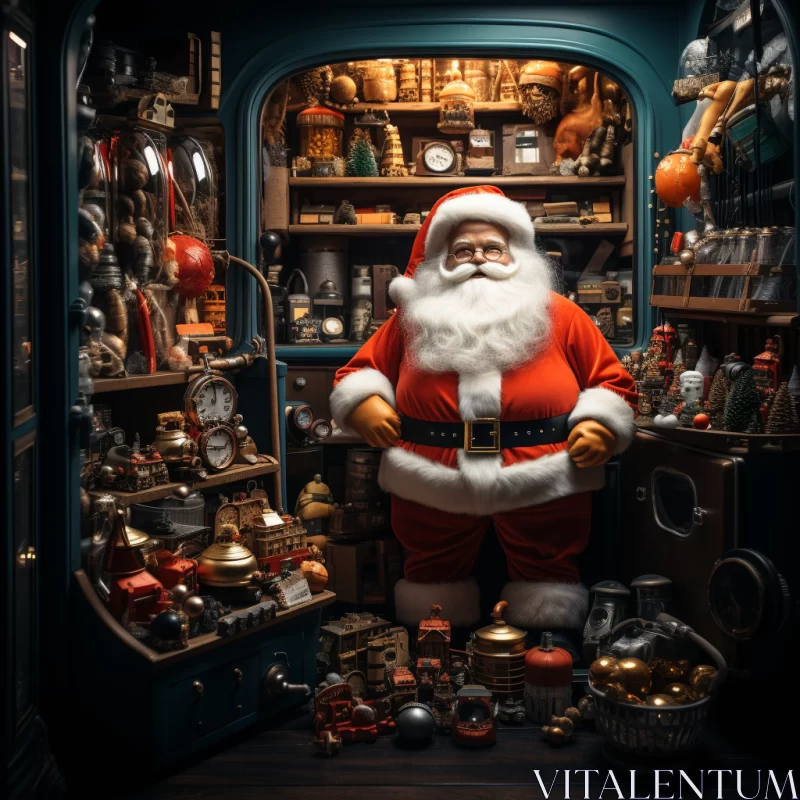 Santa Claus in Antique-Filled Room - A Nostalgic Christmas Scene AI Image