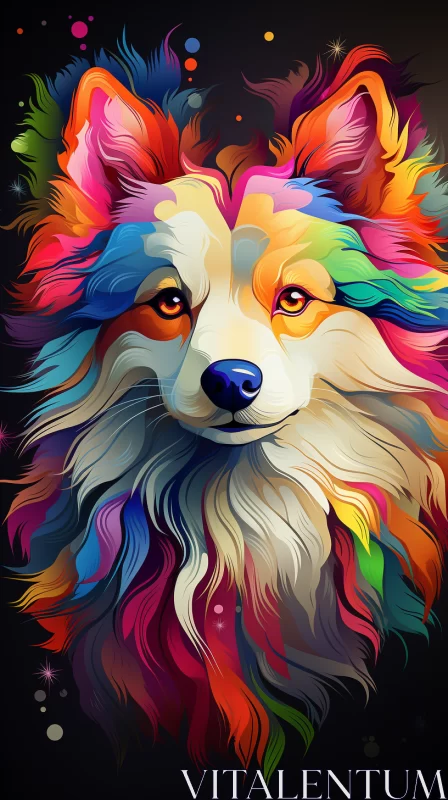 Abstract Multicolored Dog Portrait on Black Backdrop AI Image