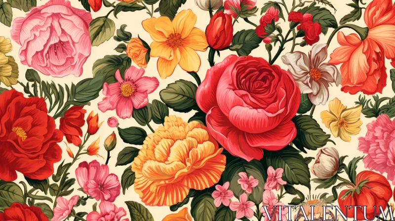 Baroque Style Florist Print with Colorful Rose AI Image