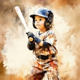 Captivating Watercolor Painting of Baseball Game AI Image