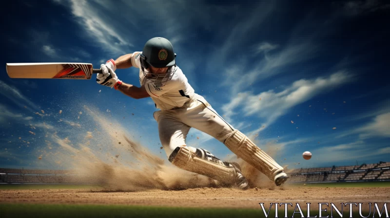 Cricket Player Fielding Ball in Dramatic Dusty Scene AI Image